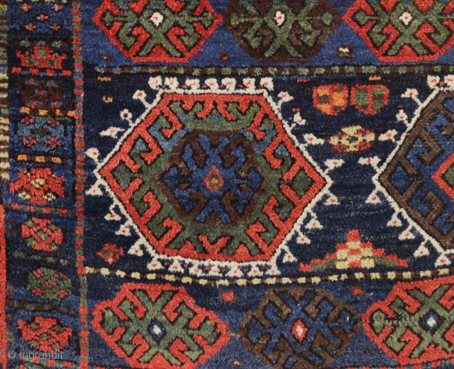 antique good sized kurdish rug. As found, very dirty with all natural colors and allover good pile. Slight corner rounding and a few minor creases as usual in this type. I see  ...