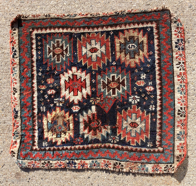 Antique little Bagface, possibly Caucasian, with interesting design and rich saturated colors. Rough edges and a couple crude repair patches. Reasonably clean. Good age. 19th c. 20” x 22” sale priced $195  ...