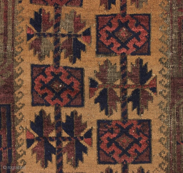 Antique baluch rug. Interesting design. Fair condition with some brown oxidation. 19th c. 2'9" x 4'10"                 