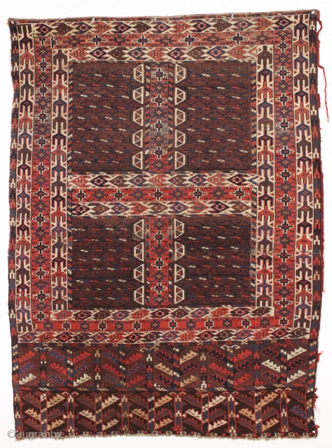 antique turkman yomud ensi in fair condition with good drawing and particularly nice elem panels.  Fresh to the market. As found, a bit dirty with overall fair pile, some center wear  ...