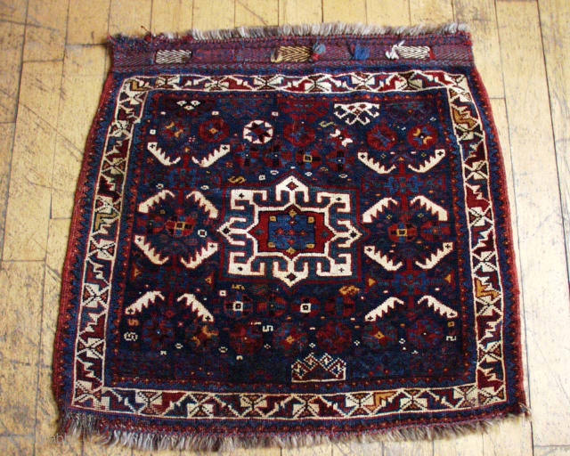 Antique South Persian bagface. Mostly full thick pile. All good natural colors. No repairs. Shiny lustrous wool. Reasonably clean. 19th c piece. Nice. 2" 7" x  2' 5"    