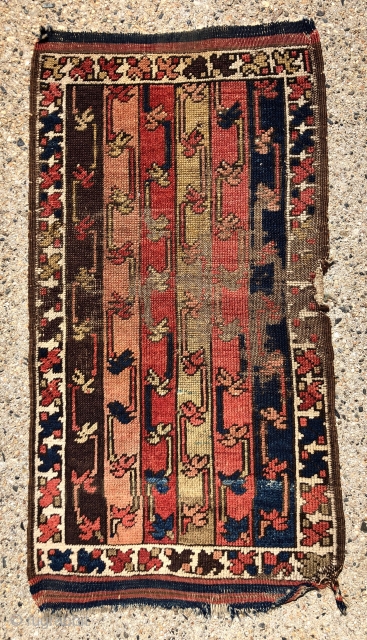 Antique Anatolian yastik. Interesting design. All natural colors. Rough condition as shown. Priced accordingly. As found, could use a good wash. Good age. 19th c. 21” x 38”     