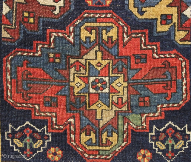 Antique veramin rug with good design and excellent colors. Several blues, a beautiful saturated red and pretty natural browns. Overall good condition with thick even pile. One end unraveling and could use  ...