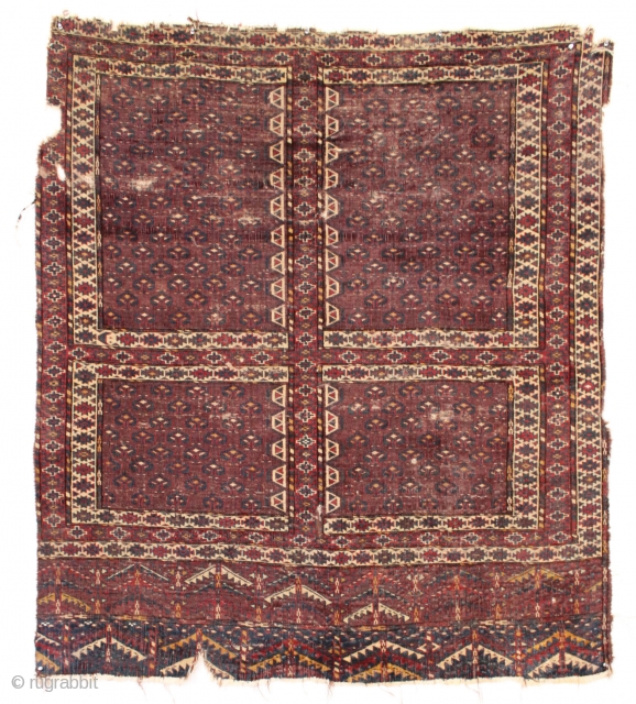 Early yomud ensi. Short, dark, and handsome. Not your average weaving. Some silk highlights. One touch of the back conveys all that's needed. Highest quality wool and jewel like natural colors. Far  ...