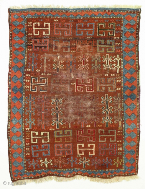 Antique East Anatolian or Kurdish rug. Wild thing. Some good pile, some damage and wear as shown. All good natural colors. Quite an eye catcher. 19th c. rug.  4' 5" x  ...