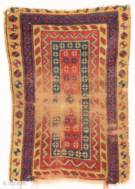 old and unusual anatolian yastik. All natural colors. In rough condition as shown. Good age, 3rd qtr. 19th c. 22" x 30"           