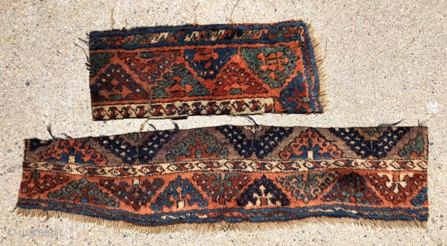 Antique east Anatolian rug fragments. Two pieces from the same old “baklava” rug. Thick meaty pile. Good natural colors. Study or project pieces. Priced accordingly. Good age. 19th c. 9” x 39”  ...