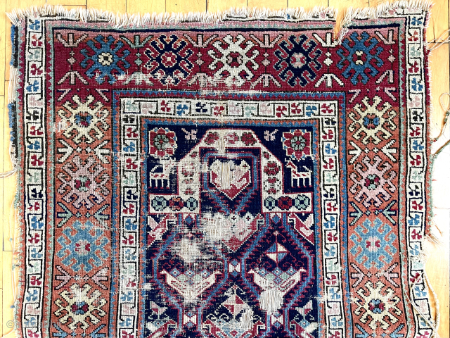 Antique Caucasian prayer rug. Overall very rough condition and priced accordingly..
19th c. 
waynecbarron@aol.com                    