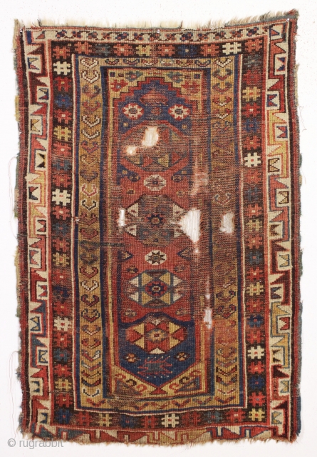 antique makri prayer rug. Ghostly old rug. Still has a little something left. Ca. 1850. 3'8" x 5'4"               