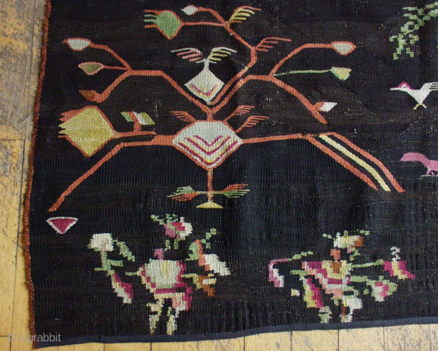 ANTIQUE BESSARABIAN KELIM FRAGMENT.  NEAT FLAT WEAVE WITH VIBRANT NATURAL COLOR.  GOOD CONDITION.  LATE 19TH C. WEAVING.  3'  X  4' 10"
      