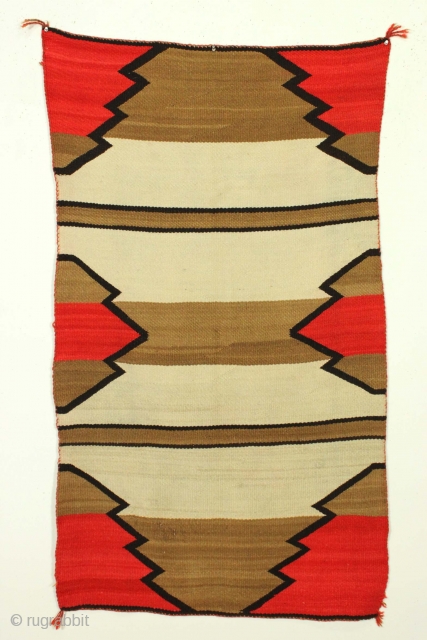 Older native American Navajo rug. Very bold and colorful. Good condition. Vibrant red but no dye run. All wool. Soft and supple. Could use a careful wash. Early 20th c.? 2' 10"  ...