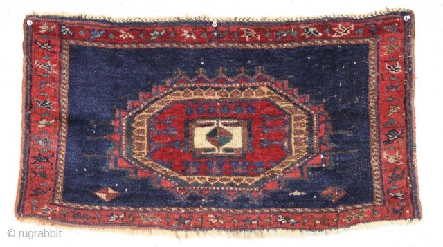 Antique torba shaped bagface, possibly kurdish? Mostly thick glossy pile with beautiful saturated natural colors. Never had one like this before. Clean. 19th c. 16" x 30"      