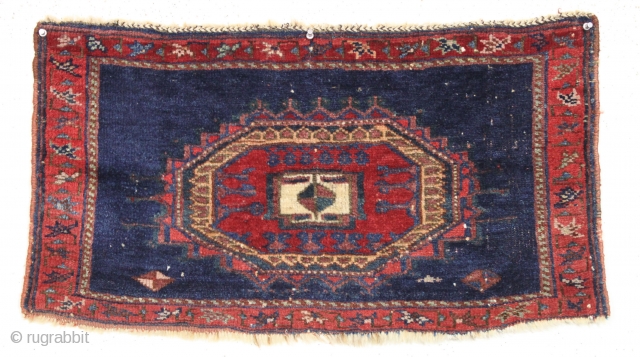 Antique torba shaped bagface, possibly kurdish? Mostly thick glossy pile with beautiful saturated natural colors. Never had one like this before. Clean. 19th c. 16" x 30"      