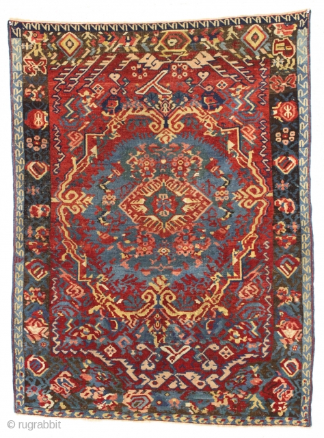 antique caucasian seichour rug. Older example with highest quality wool and colors. Eye dazzling design with eccentric and complex drawing. Thin and supple with a blanket like handle. Vibrant saturated colors. Reasonably  ...