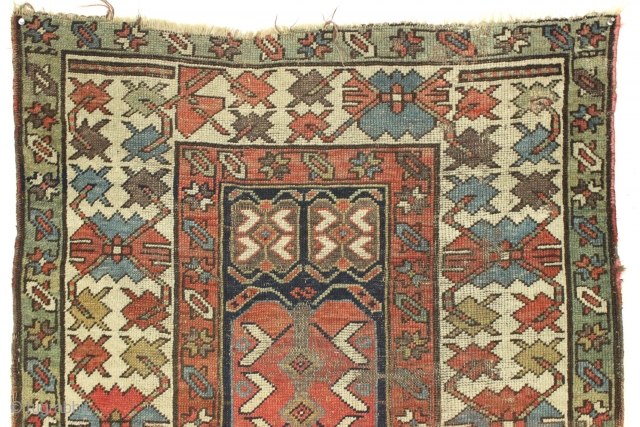 Antique long rug. Northwest persian? Small band of white cotton pile across the field shown in pic. Offered "as found", very very dirty with low pile,  wear, tears. patches, etc. Appears  ...