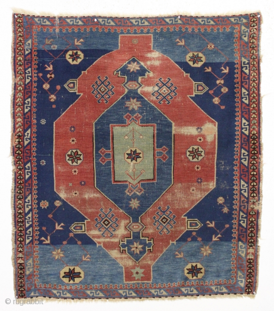 Antique little mystery rug. Looks like a little serapi or bahkshaish rug with open and archaic drawing. There are caucasian shirvan rugs that look a bit like this as well. Single wefted  ...