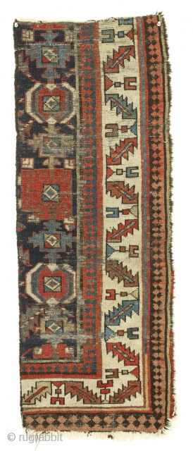 Old rug fragment. Caucasian? Northwest Persian? Kurdish? All natural colors. Interesting design. Just the piece for that narrow wall space. 19th c. 16" x 44"        
