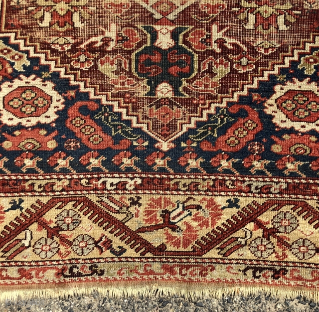 Early Anatolian Demerci Khula rug with classic field and lovely yellow border. Overall good condition for an older example. Even low pile with heavy oxidation of the field ground. Original selvages and  ...