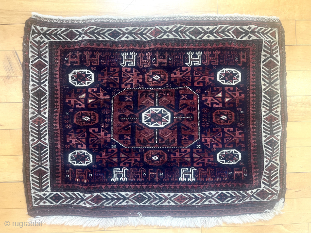 Animals animals animals. Beautiful Baluch octagon Bagface with good pile and rich natural colors. Clean. Fresh local find. 19th c. 26” x 34” 
waynecbarron@aol.com         