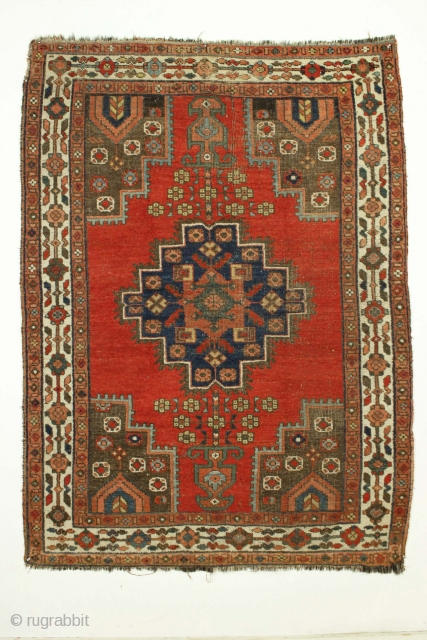 Antique afshar rug. Very coarsely woven rustic rug,"as found", very dirty with heavy brown oxidation and some wear as shown. Appears to have all good colors under the grime. 19th c. 4'8"  ...