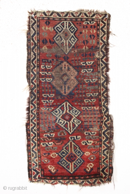 antique little turkish yastik with an intersting wonky design. I like dots. All good old colors featuring a nice red, aubergineand an old apricot. Mostly decent pile but with wear and edge  ...