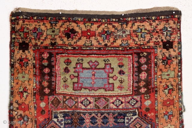 antique east anatolian Kurdish or yoruk rug. Shaggy beast with thick pile and great archaic design. "as found", with mostly thick high pile, scattered small damages and a few small old crude  ...