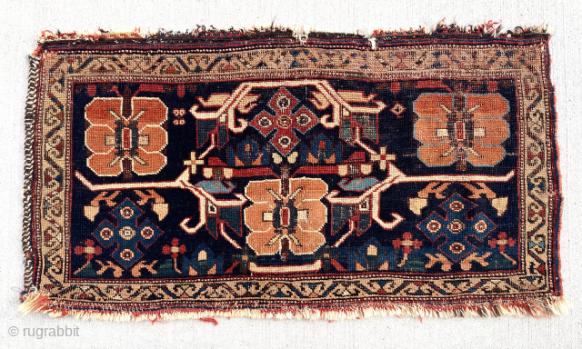 Lovely old Afshar torba sized weaving. Sinuous drawing and harmonious Afshar palette. Low pile with scattered wear as shown. Reasonably clean. Ex J. Collins. From my personal collection. 19th c. 20” x  ...