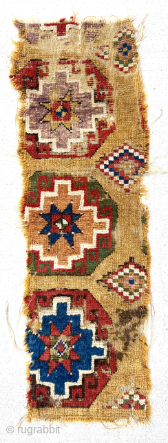 Early yellow ground Anatolian rug fragment. Superb color. Elegant. The only example I have kept for myself. No other needed. ca. 1800
14” x 42”         