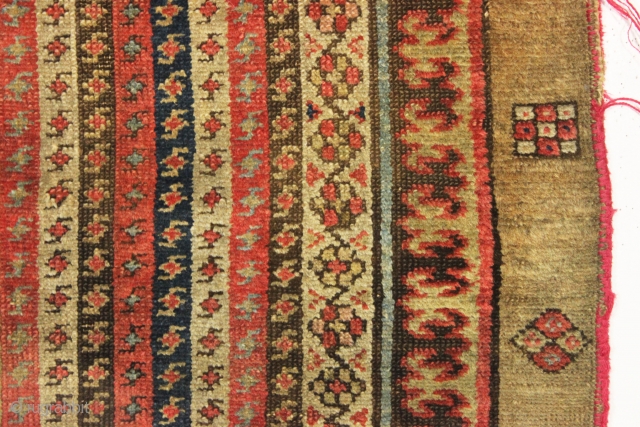 antique serab rug with an unusual cane design field and nice smaller size. "as found", very very dirty with decent pile but rough ends and priced accordingly. Horrible modern selvage wrapping but  ...