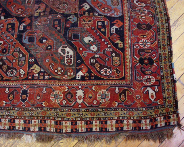 Antique rare south Persian "mother and daughter boteh" rug. (Reposted as original buyer reneged on sale without even seeing the rug, never shipped). Hard to find fresh anymore. All good colors with  ...