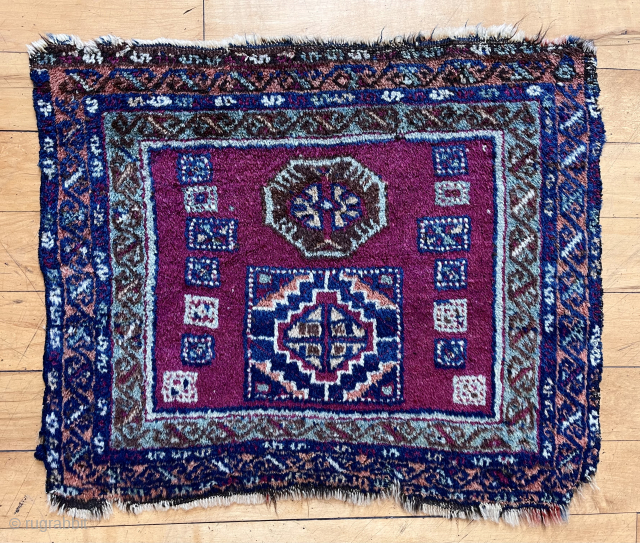 Antique east Anatolian unusually square yastik or Bagface? Thick high pile and older colors featuring an insect dye cochineal field. Nice greens and apricot orange. Reasonably clean. A little jewel. 
19th c.  ...