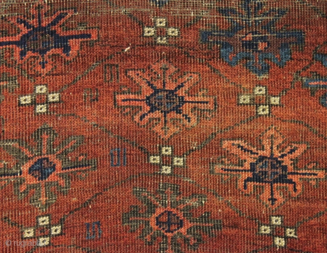 Antique Baluch rug with iconic snowflake design. Thin and not perfect condition but priced accordingly. Rare type. 19th c. 3'3" x 5'7" 
          