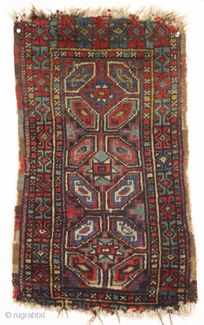 antique turkish yastik. Fresh New England find. "as found", very dirty, mostly good pile with some scattered wear and rough edges as shown. Original selvages. Nice greens. ca. 1875. 18" x 28"  ...