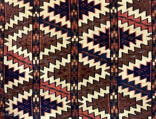 Antique turkman asmalyk. Overall good condition with nice tight medium length pile. All natural colors. Flat end weave folded under. Good original edges. Not perfect but close enough. Few tiny old nibbles.  ...