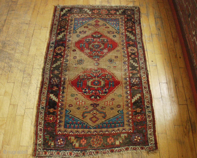 ANTIQUE KURD BIDJAR RUG.  INTERESTING DESIGN.  ALL NATURAL DYES AND FIRST RATE COLOR.  SOME WEAR.  SOME OXIDATION.  ROUGH EDGES.  NO REPAIRS.  ONE OF MY FAVORITES.  ...