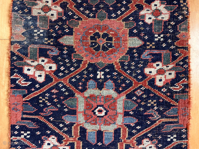 Antique bidjar carpet fragment. I thought I had sold them all but found this one under a pile! 23” x 49”
            