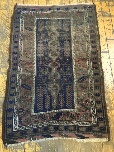 Back room storage clean out. Old Baluch rug. Dirty and very worn. About 3' x 4'6"                 