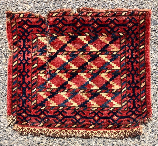 Antique little turkman pile weaving. Beautiful natural colors including a soft yellow/orange and nice silky wool. Probably yomud? When I look closely I seem to see both Turkish and Persian knotting? Possibly  ...