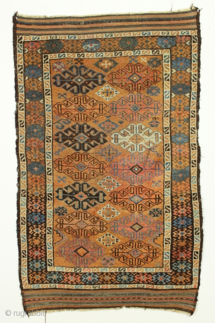 Antique baluch rug. Turkish knotted. Nice large scale design. Fair condition. Very very dirty but looks to have all good colors, should wash up nicely. Late 19th c. weaving 3' 3" x  ...