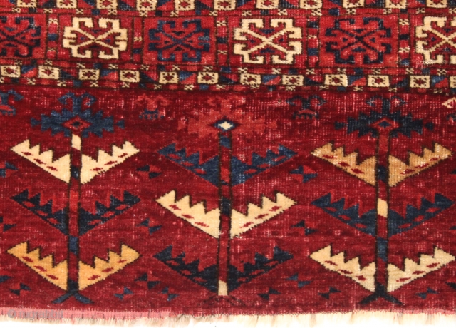 Antique tekke chuval with superb wool and beautiful all natural colors. Crisp drawing with a very elegant skirt panel. A fine weaving with a red ground that almost glows along with clear  ...