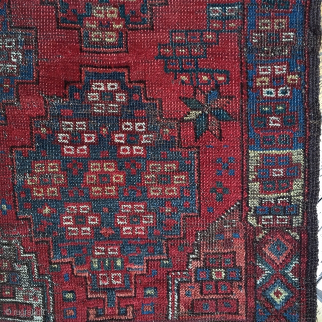 Ghostly Ersari beshir rug. Interesting design. Good colors. Storage clean out priced. 19th c. 4'10" x 6'7"                