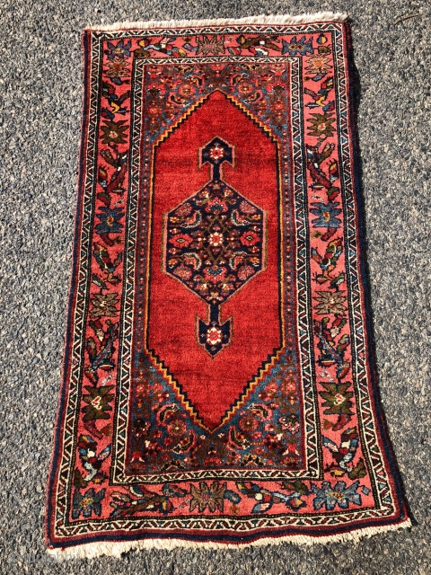 Lovely little Bidjar rug with excellent color and tight high pile. Usual thick bidjar construction. Overall very good condition with original selvages and secured ends. High quality little rug. Reasonably clean. Early  ...