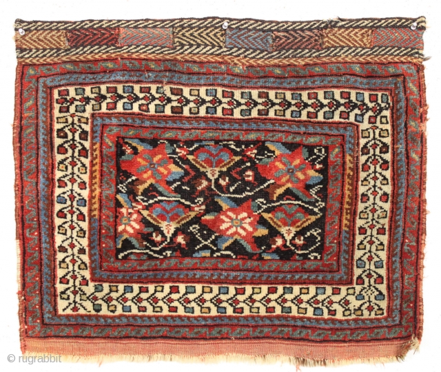 Afshar bagface. Desirable iconic design field with a charming border. All natural colors. Good pile. Nice original closure tabs. Clean and ready for your collection. 24" x 29"     