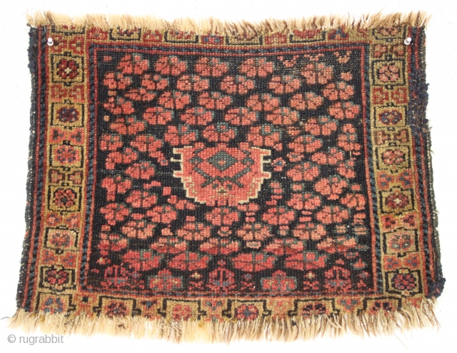 Antique I don't know what it is bagface. Kurdish? Design I've never seen. Unusual pallete with all natural colors. Rough as shown. 19th c. 18" x 25"      