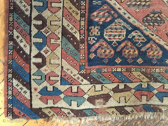 Antique Caucasian or shahsavan long rug. As found, very dirty and worn. Appears to have all good natural colors. Storage clean out priced. Good age. 19th c. 3'9" x 9'1"   