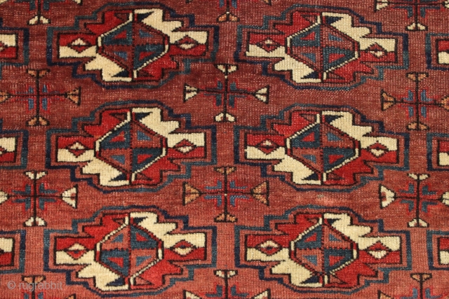 Antique yomud chuval. Delicate minors. All natural colors with nice light blues. Clean with glossy wool. Thin and floppy with even low pile. No repairs. ca. 1875. 2'9" x 3'4""   