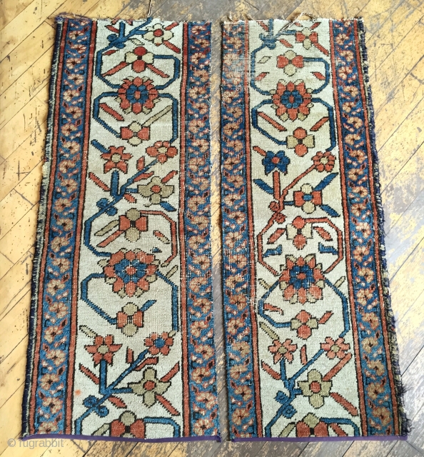 Two border fragments from a large old northwest Persian carpet. Storage clean out priced. Ca. 1900? Each about 18" x 4'            