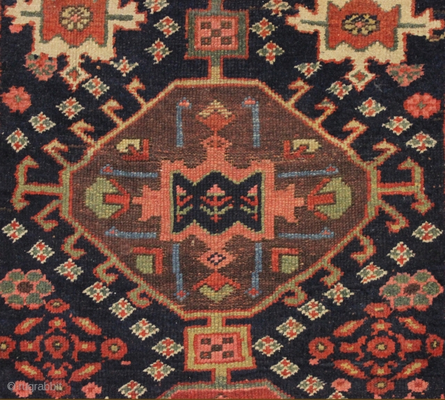 antique northwest persian or kurdish rug. As found, very very dirty but mostly good pile and beautiful all natural colors. Old moth damage in top right corner and a  spot of  ...