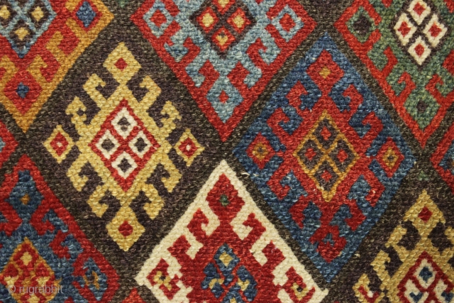 Antique jaf kurd bagface. A rainbow of natural colors. Pretty good even low pile allover. "as found", a bit dirty with no field repairs. Cheerful little ca. 1880 weaving. 25" x 26" 