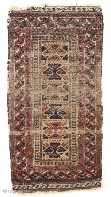 Antique baluch balisht. Interesting design. Continuing on the cleaning/special theme. Get one soon the supply is limited. 19th c. 20" x 38"           